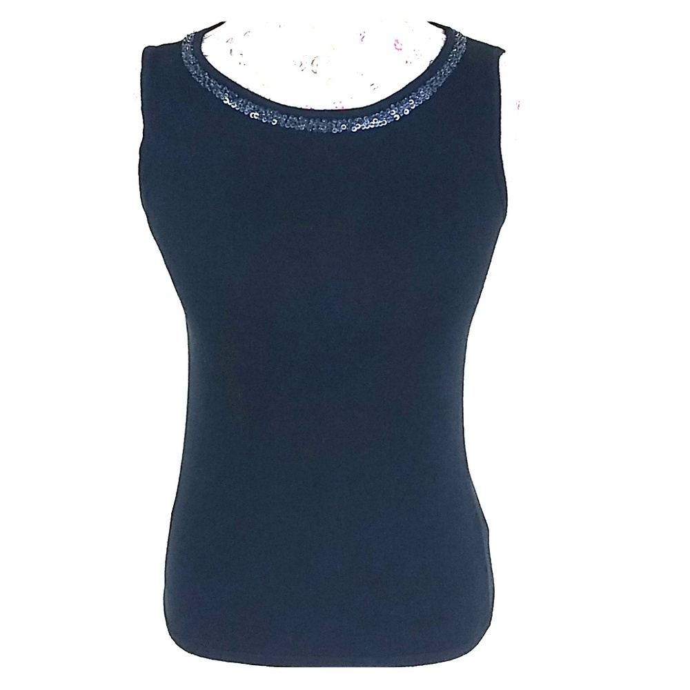TALBOTS Women’s Beaded Black Sleeveless Top Sz SP